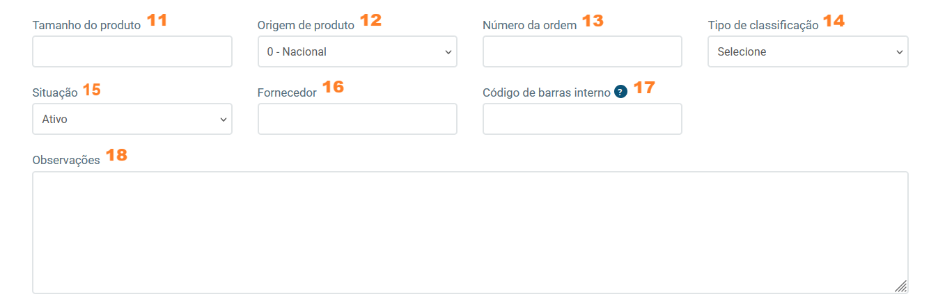Continuação dos campos de cadastro