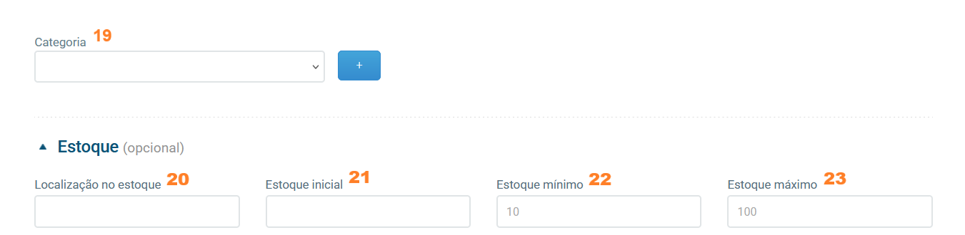 Tela de categorias e estoque
