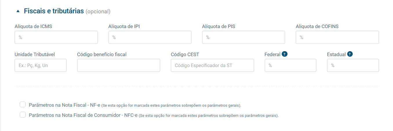 Configurações fiscais