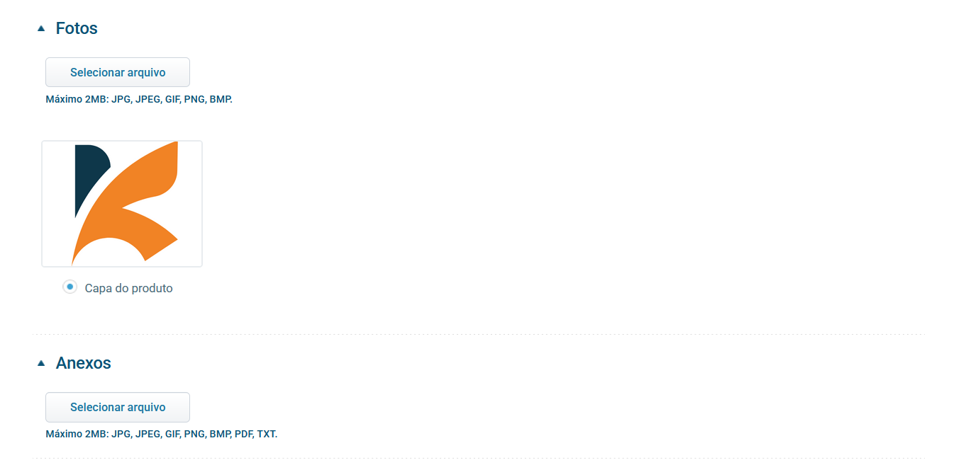 Interface de upload de fotos