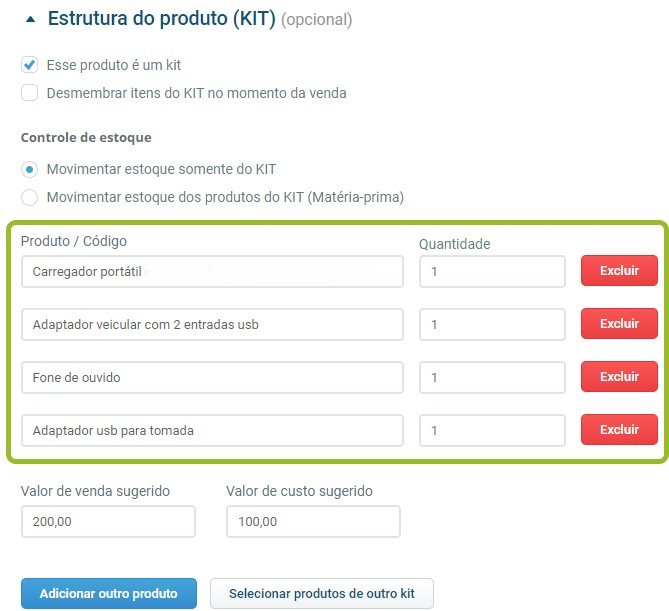 Adição de componentes ao kit