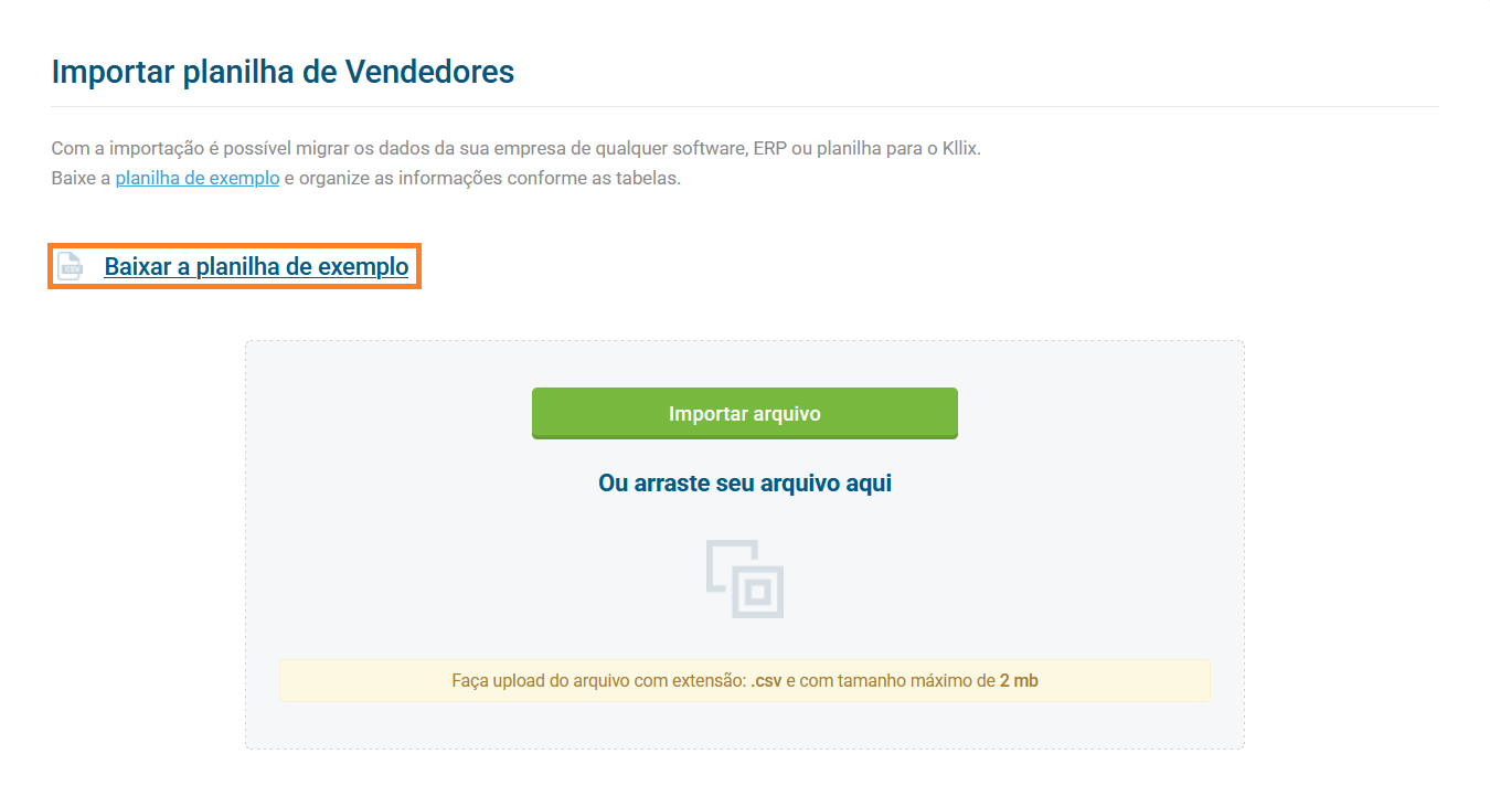 Planilha de exemplo para download