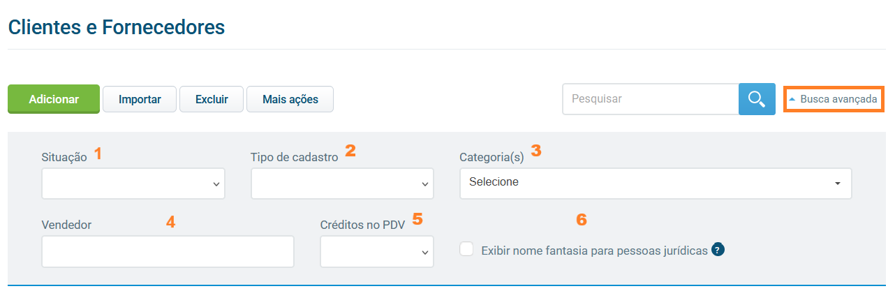 Tela de busca avançada