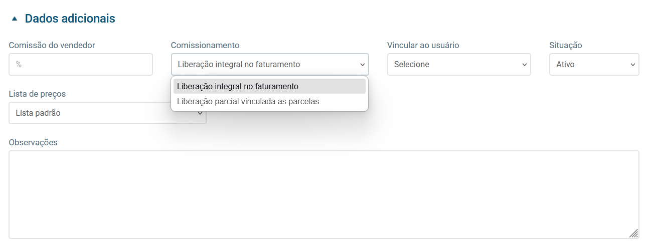 Tela de dados adicionais