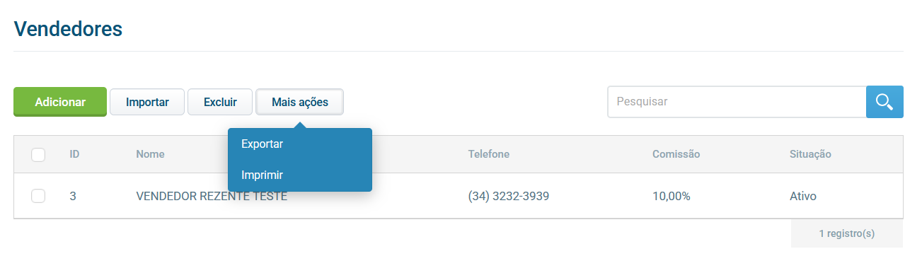 Tela de gerenciamento de vendedores