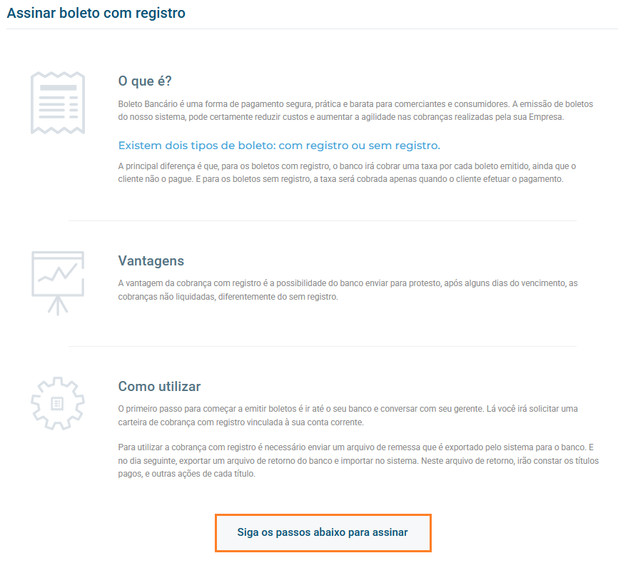 Tela de informações sobre o serviço