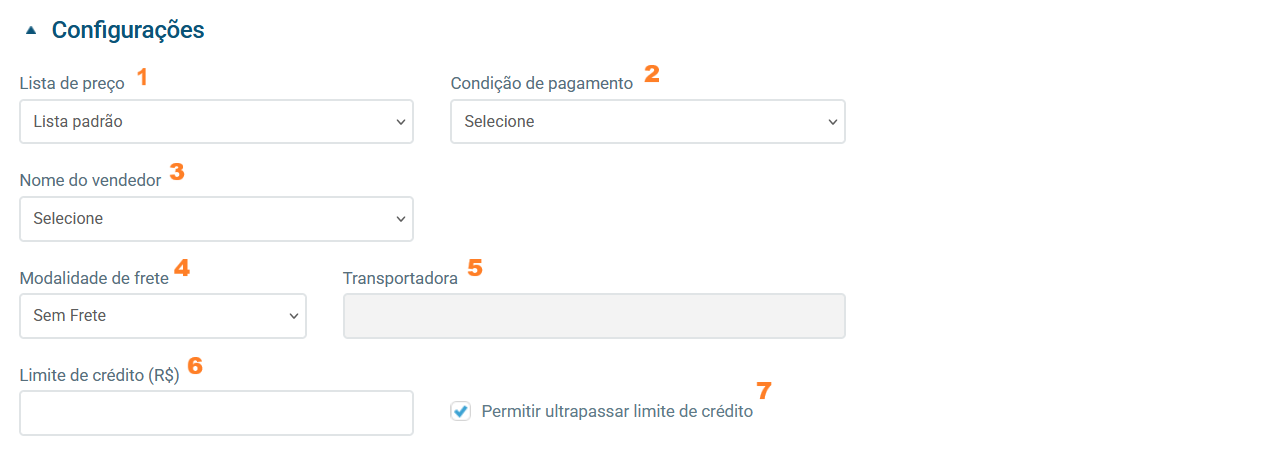 Tela de configurações
