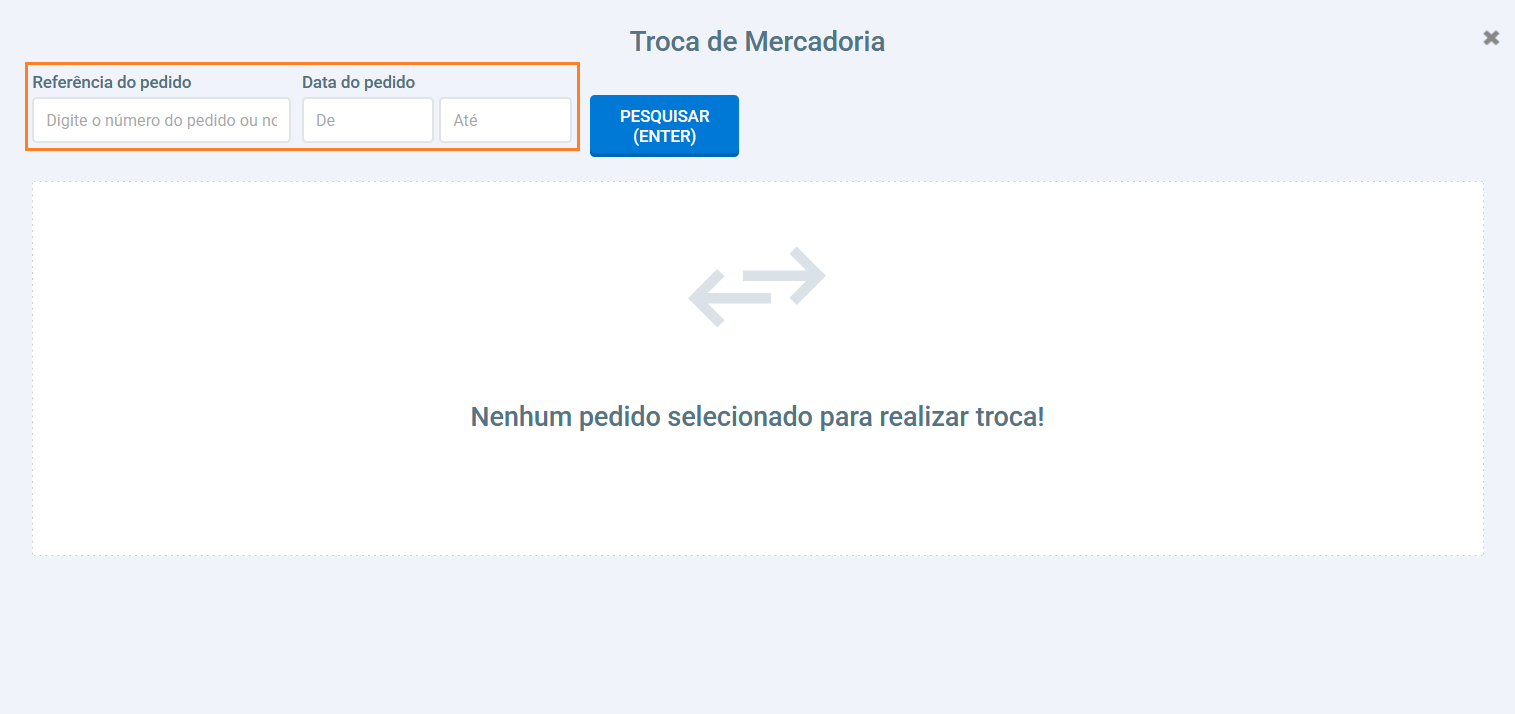 Interface do PDV mostrando opção de troca de mercadoria