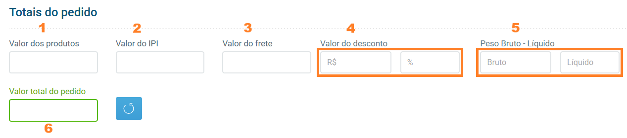 Seção de totais do pedido mostrando cálculos automáticos
