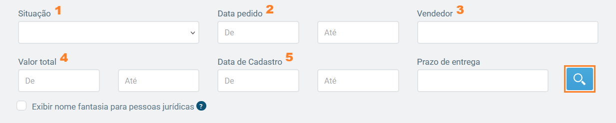 Filtros avançados para busca de pedidos