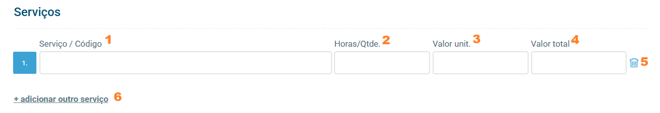 Seção de serviços na ordem de serviço