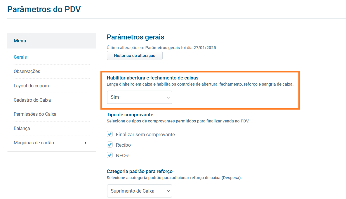 Configurações do PDV