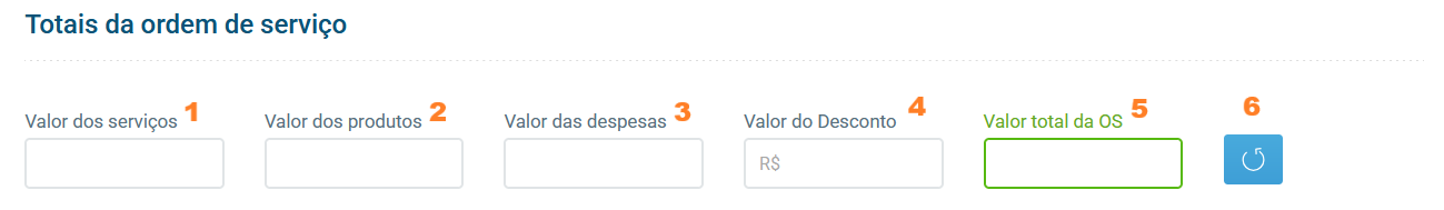 Resumo de totais da ordem de serviço