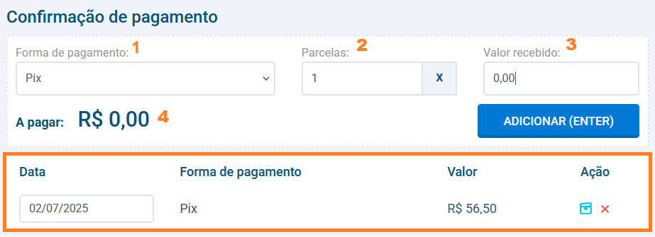 Detalhes da tela de pagamento