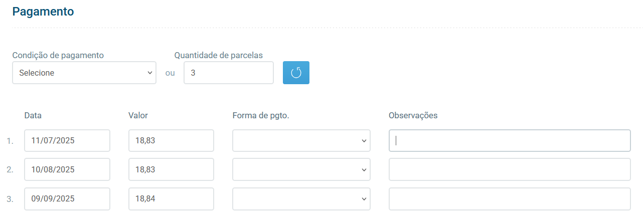 Configuração de parcelas