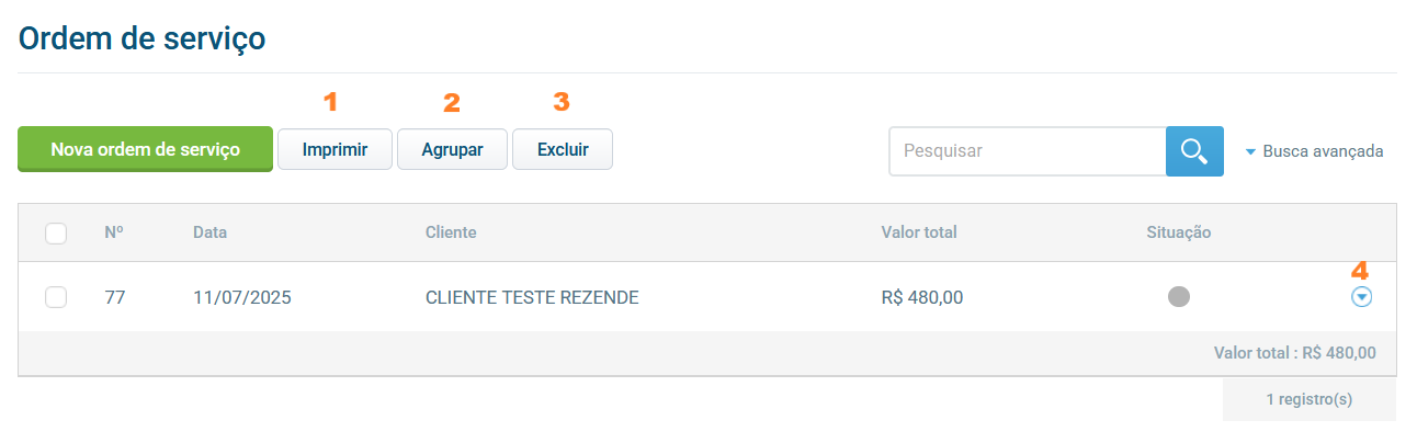 Lista de ordens de serviço