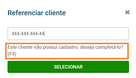 Tela de referenciar cliente