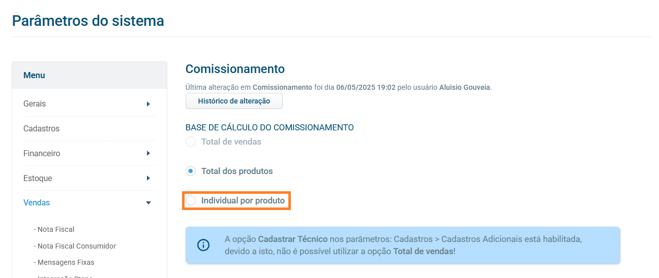 Configuração de comissionamento com técnicos habilitados
