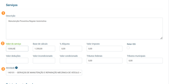 Lista de serviços a serem adicionados na NFSe