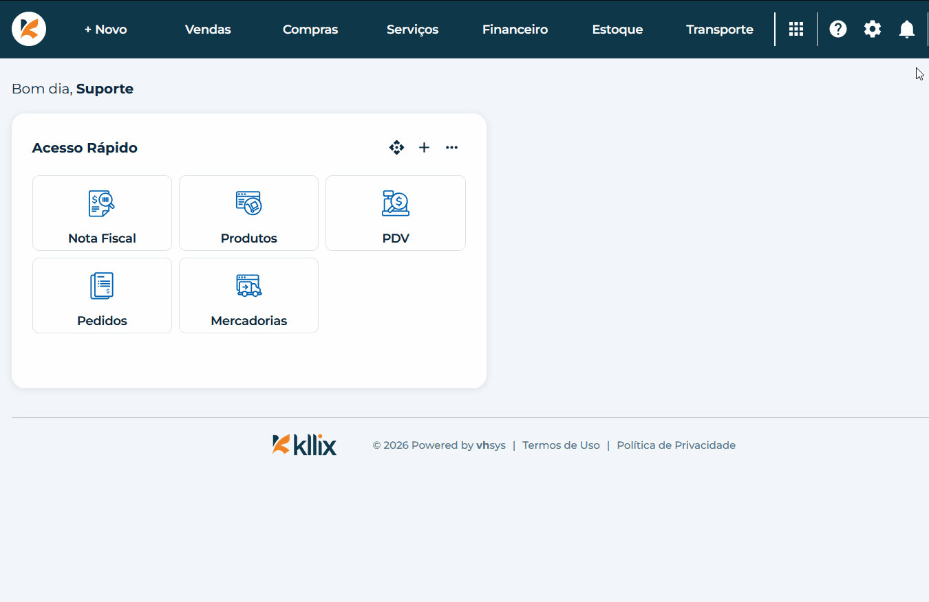 Gif demonstrativo de acesso ao módulo de notas fiscais e clique em Adicionar